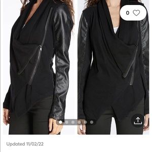 Blank NYC BLACK FAUX LEATHER KNIT ASYMMETRICAL ZIP JACKET